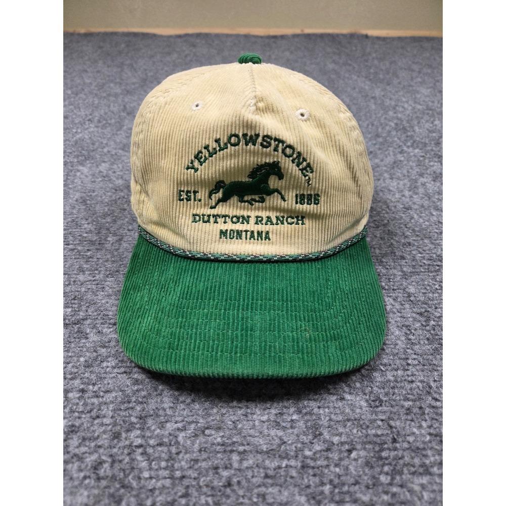 Yellowstone Dutton Ranch Snapback Hat OSFA Tan Green Corduroy Rope Cap